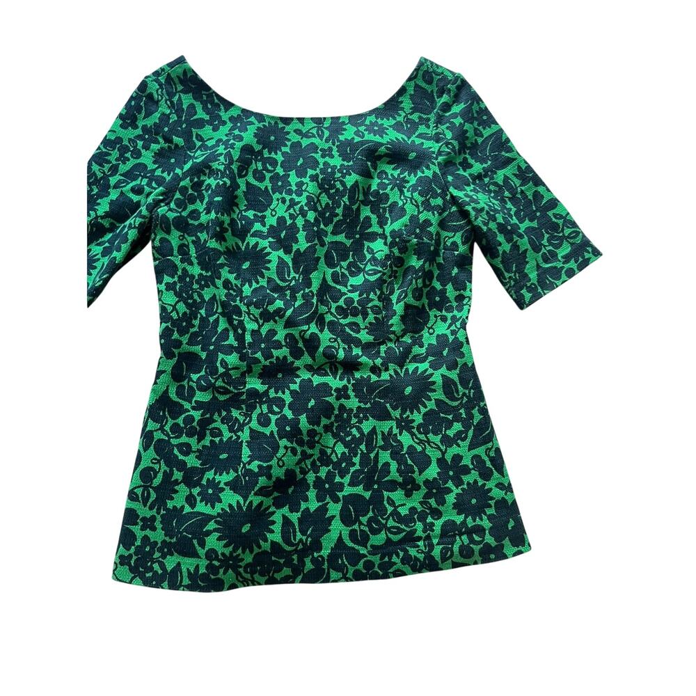 Boden Fleur Fitted Top US 6 UK 10 Emerald Green Navy Floral Scoop V-Back Stretch
